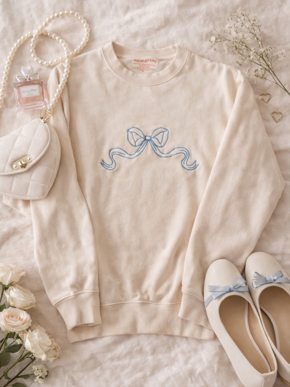 Mure & Grand Bow Sweatshirt Embroidered Coquette Aesthetic NYC Boutique Size Med